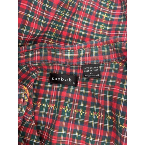 Vintage Casbah Button Up Shirt Long Sleeve Mens XL Red Green Plaid Rare - Picture 3 of 8